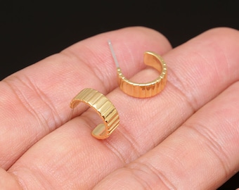CH2003-1 par/10 pares, Pendientes redondos sencillos de 12,5 mm chapados en oro auténtico de 16 quilates, pendientes para uso diario, cierre de plata, accesorios de joyería al por mayor, sin níquel