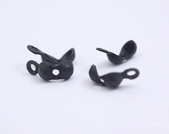 Tapa de extremo de 3 mm chapada en negro mate, punta de cuenta, cuentas de crimpado plegables [B075-60PCS/600PCS]
