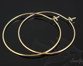 B102-60 pairs-Gold plated-30mm Round Hoop Earrings-Earring component -Ni Free