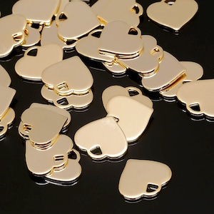 B402-4 pièces/40 pièces-Plaqué or-12,3*13,7 mm breloques coeur, breloque médaillon coeur, pendentif ébauches coeur