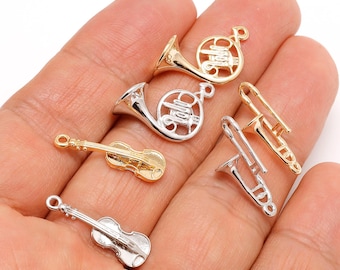 Pequeños colgantes de instrumentos musicales, violín, trombón, trompa francesa, colgantes de instrumentos pequeños [M1201-2PCS/20PCS]