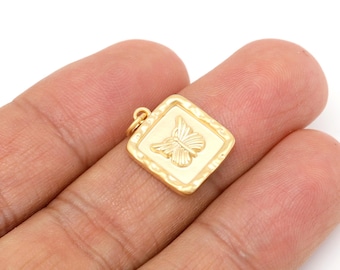 Charm de mariposa chapado en oro mate de 14*15 mm, material para la fabricación de joyas de latón [H2371-1PC/20PCS]