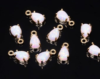 M1944-20pcs-Gold Plated 8.7*4.6mm Opal Drop Charms -Jewelry Findings-Necklace Bracelet Making Supply