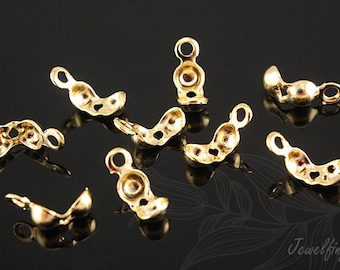 B078-50PCS/500PCS, 16K Real Gold Plated 3mm End Tip Cover, Bead Tip Clam Shells, Fold Over Crimp Bead, Knot Tip Cover Ends, Nickel Free