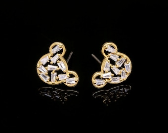 CH2001-1 paar / 10 paare-Vergoldete-13 * 10 mm Baguette Schnitt Kubische Maus oder Tesy Bär Ohrstecker, Zierliche Micky Maus Ohrringe, Silber Ohrstecker