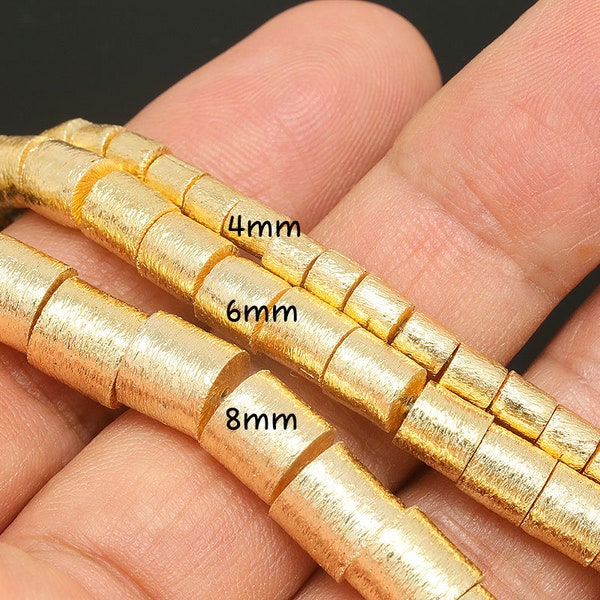 ID003-1Strand(46pcs)Brushed Gold Plated-4*4.5mm Brushed Drum Beads,Long Cylinder Beads,Gold Spacer Beads,Heishi Barrel BeadS,Bracelet Beads