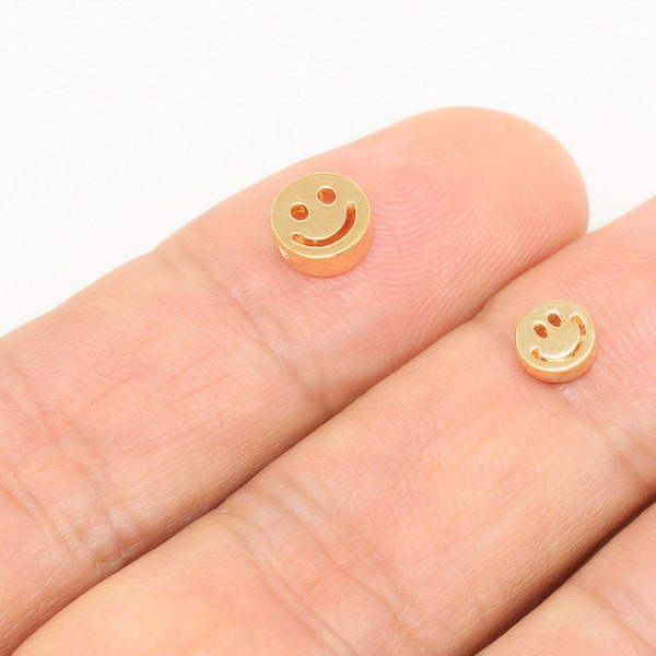 K414-20pcs Gold Plated-Smile Beads,Tiny Smile Face Metal Charms,Gold Smile Pendant,Bracelet Beads