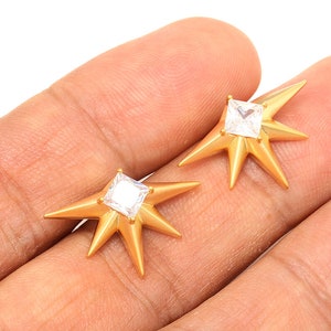 CH137-10pairs 2315mm Matt Gold Plated-CZ Sun Earrings,CZ Star Earrings,Silver Post,Everyday Jewelry image 1