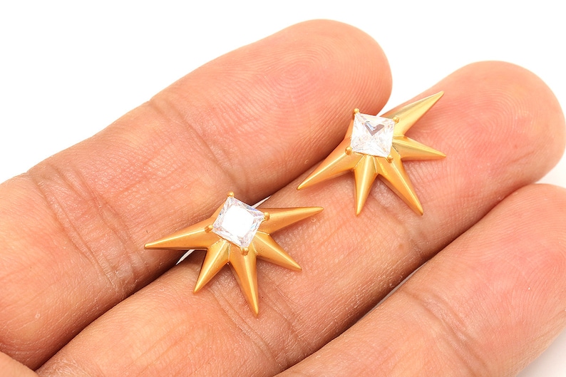 CH137-10pairs 2315mm Matt Gold Plated-CZ Sun Earrings,CZ Star Earrings,Silver Post,Everyday Jewelry image 1