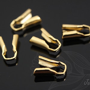 B130-10ea/100ea, Gold plated Clamp, Crimp Cord End With Loop Findings
