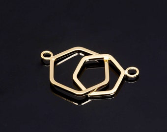 Dijes hexagonales dobles de 35 mm chapados en oro real de 16 quilates, conector hexagonal [M225-2PCS/20PCS]