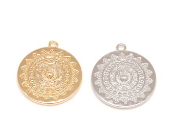 Sun Charm Pendant, E-Coated Medallion Pendant, Necklace Making Supply, Nickel Free [CH0020-1PC/10PCS]