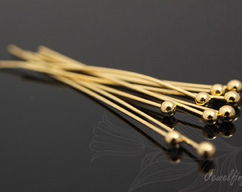 B298-0.5*30mm Gold Plated- Brass Ball End Head Pins w/ 2mm Ball-50g-Soft Type