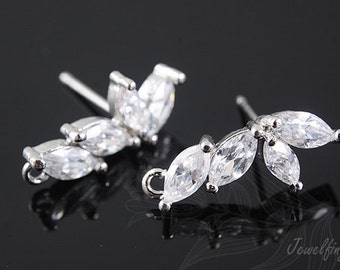E879-10 pairs-Rhodium Plated-16*7mm Cubic Ellipse Post Earrings -Bridal Earrings-Earring Findings-Silver Post