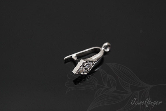 K119-20pcs-Rhodium Plated-Cubic Pinch Bail-Pendant Bail-Pinch Clip Bail