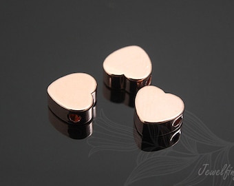 Cuentas metálicas en forma de corazón de 6,5 mm chapadas en oro rosa, colgante de corazón, piezas en blanco para estampar en latón [S414-4PCS/40PCS]