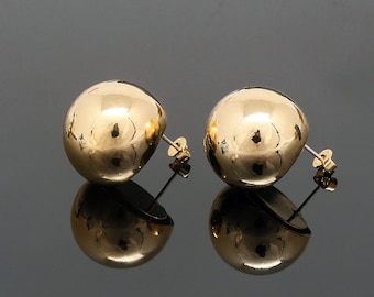 Pendientes redondos grandes de 20 mm chapados en oro auténtico de 16 quilates, pendientes de bola, sin níquel [CH2026-1 par/10 pares]