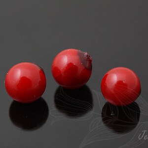 H937-2ea/20ea-6mm Half drilled Pearl coated on Shell based, Red 6mm Pearl