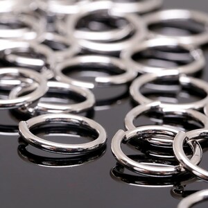 B319-10 g/100 g, véritable anneau plaqué rhodium 1,2 x 8 mm, maillon ouvert, accessoires de bijouterie