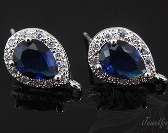 C1099-10 pairs-Rhodium Plated- CZ sapphire post earring