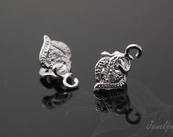 Rhodium Plated Cubic Pinch Bail, Pendant Bails, Brass Rose Bail, Nickel Free [H099-2PCS/20PCS]