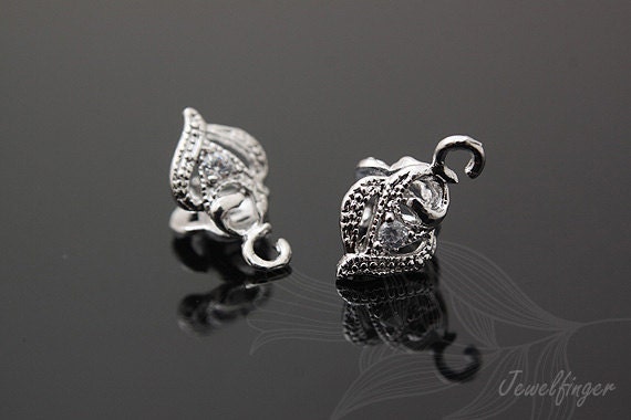 H099-20pcs-Rhodium Plated-Cubic Pinch Bail-Pendant Bail-Pinch Clip Bail-Brass Rose Bail