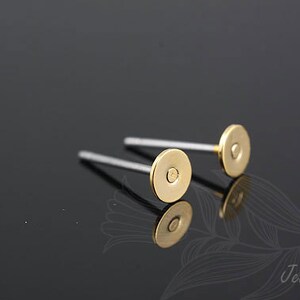 B037-4pairs/40pairs-Gold Plated-4mm Flat Pad Stud Earrings, Nickel Free Stud Earring Blanks with Backs 4mm for cabochon bead
