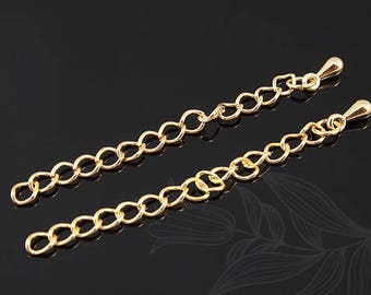 B531-100pcs-Gold Plated-Extension Chain with drop charm