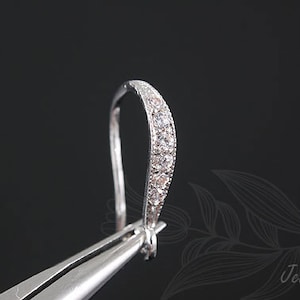 Gancho para oreja rodiado con circonita cúbica, pieza de joyería para boda, sin níquel [B443 - 1 par/10 pares]