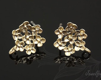 Matte Gold Plated 9mm Flower Ear Post, Flower Earring, Silver Post [H137-1pair/10pairs]