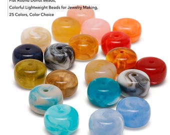 May include: A collection of marbled acrylic disc beads in various colors, including flat round donut beads. The text reads: Marbled Acrylic Disc Beads, Flat Round Donut Beads, Colorful Lightweight Beads for Jewelry Making, 25 Colors, Color Choice.