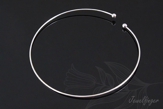 Rhodium Plated Steel Bangle, 1mm Thickness, 3mm Ball Ends, Jewelry Making Finding [H381-1PC/20PCS]