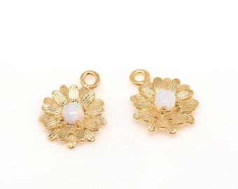 K863-20pcs-9*11.5mm Gold Plated-Opal Flower Charms-Tiny Sunflower Pendant