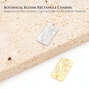 Embossed Flower Rectangle Pendant, Botanical Engraved Tag, Vintage Floral Jewelry Supplies [M1781,M1782-2PCS/20PCS]