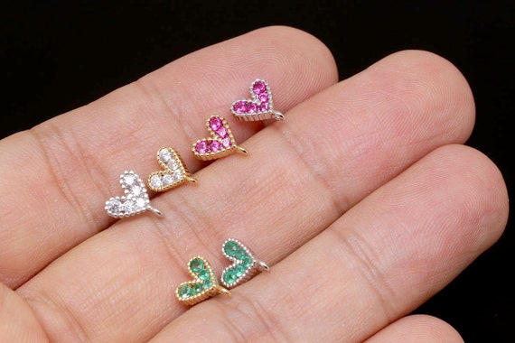 S1385-1pairs/10pairs-gold Plated-7mm Ruby Cubic Heart Stud