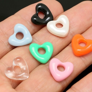 B124-2ea/20ea, Gold Plated 13*14mm Epoxy Heart Charms, High Quality Resin Heart Pendant, DIY Jewelry Craft Supplies, Color Options