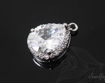 H1030- 10pcs -13*18mm CZ Drop Pendant-Ternary Alloy Plated