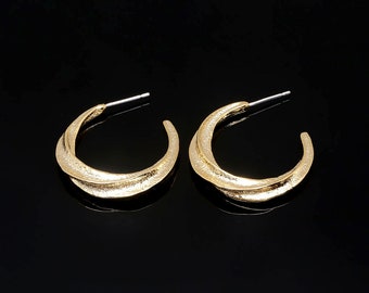 CH5032-10pairs-Gold Plated-27mm Bold Round Hoop Earrings -Half moon Earrings -Silver Post-Jewelry Findings