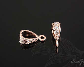 Pink Gold Plated Cubic Bails, Triangle Pendant Bail with Cubic Zirconia [C996-2PCS/20PCS]