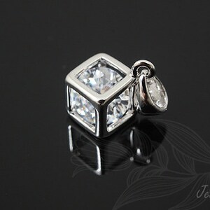 H1138-2ea/20ea-Rhodium Plated-6.5mm CZ Cube Charm, jewelry making, wholesale jewelry finding, jewelry supplies, wholesale Charm