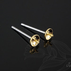 B025- 40 pairs- Gold Plated -4mm Cup Post Earrings-4mm cup for half drilled pearls or stones ear studs