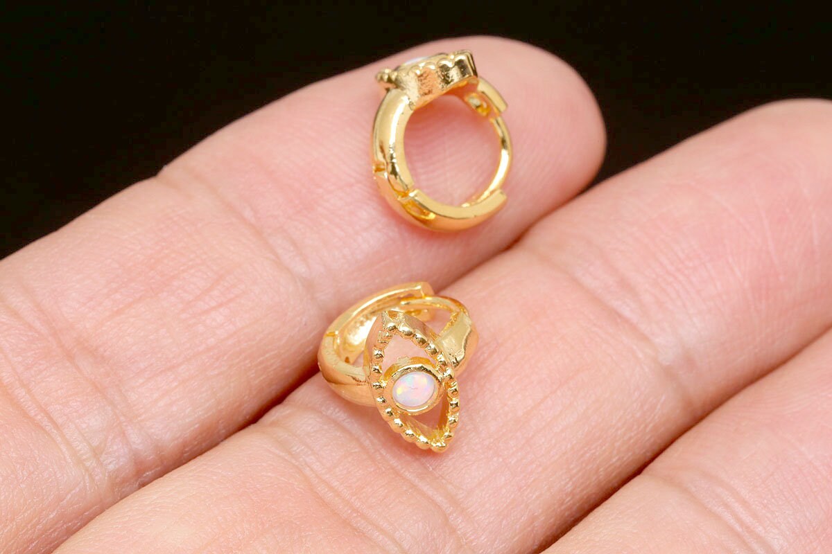 CH5056- 1 Pair/10 Pairs- Gold Plated- 11mm Opal Evil Eye
