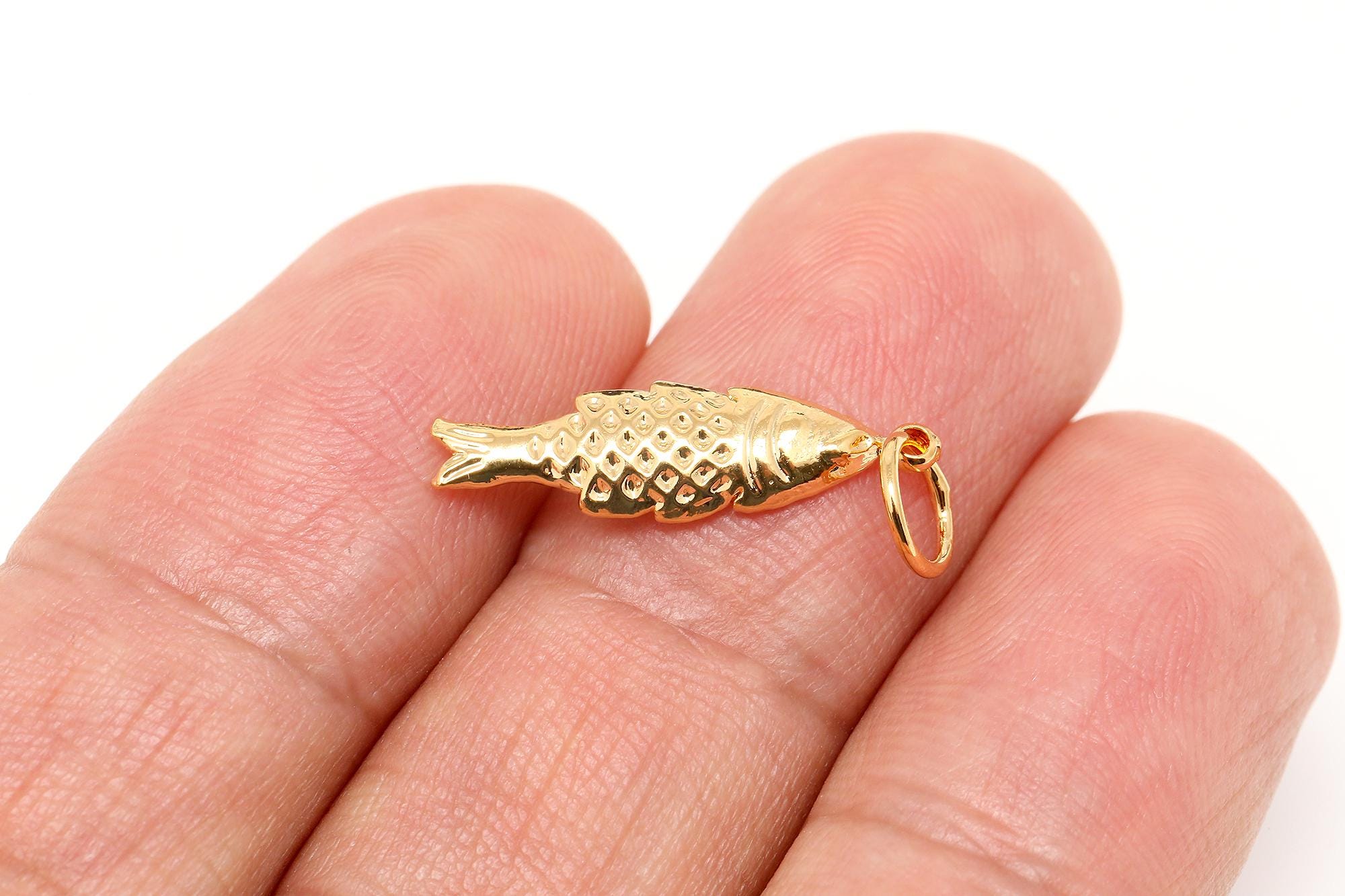 4 Breloques Poissons Acier Inoxydable Doré Et Effet émail Vert D'eau