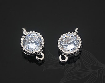Rhodium überzogener E-Coated seitlich 7 mm runder kubischer Verbinder, Hochzeitsschmuck, nickelfrei [H296-2S/40S]