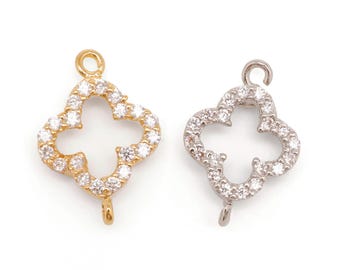 Conector de trébol CZ, colgante cúbico de cuatro hojas, conectores para joyería de boda, fabricación de joyería [C922-1PC/10PCS]