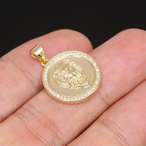 BC290-1ea/10ea-Gold Plated-21*19mm Lion Head CZ Micro Pave Charms-Lion Head Medallion Pendant