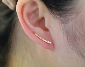 CH5041-10pairs-Gold Plated-23mm CZ Ear Climbers-Cubic Earrings-Simple Ear Cuff-Nickel Free