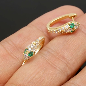 F182- 1pair / 10pairs-Gold Plated-16.5mm Green Eye CZ Snake Lever Back Earrings,Wholesale jewelry findings,Nickel Free
