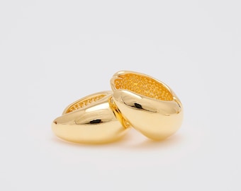16K Real Gold Plated 15*16.5mm Bold Oval Hoop Earrings, Nickel Free [S264-1pair/10pairs]