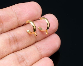 16K Real Gold Plated 12mm Hoop Earrings, Half Circle Earring